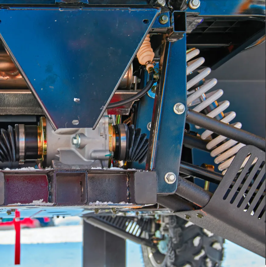 Close-up of powersports suspension and frame work